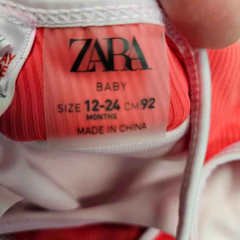 Zara Baby Swimsuit California Laguna Beach‎ Graphic Ribbed Pink One Piece 12-24M
